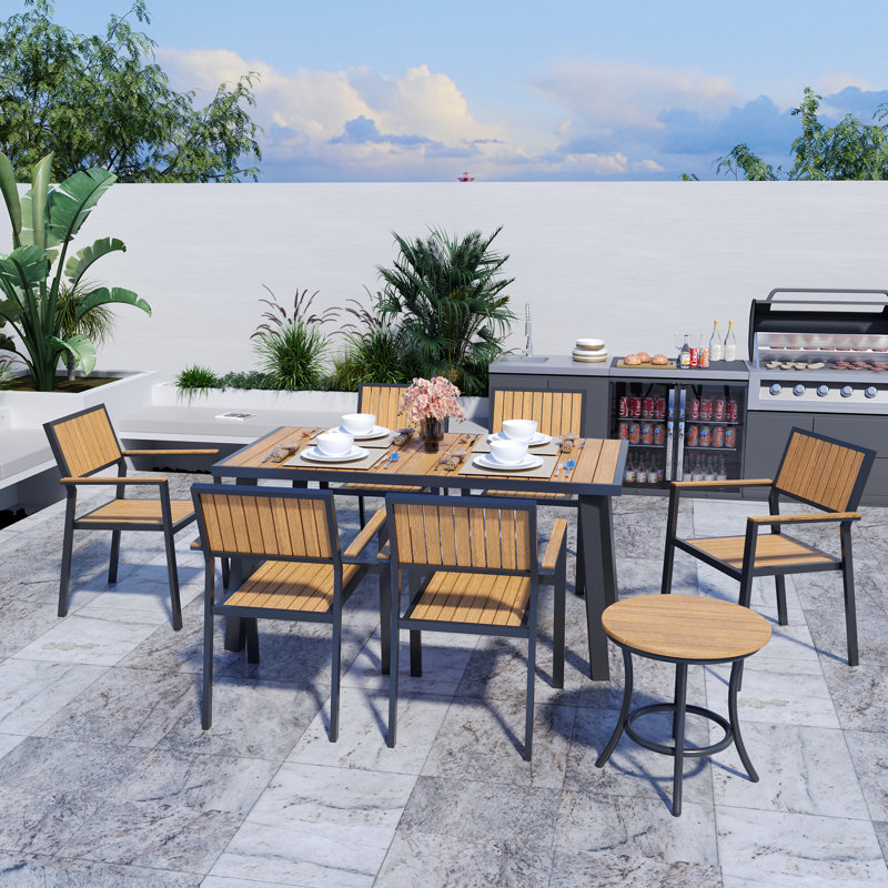 Loddon 6 - Person Patio Dining Set with, Black/Yellow