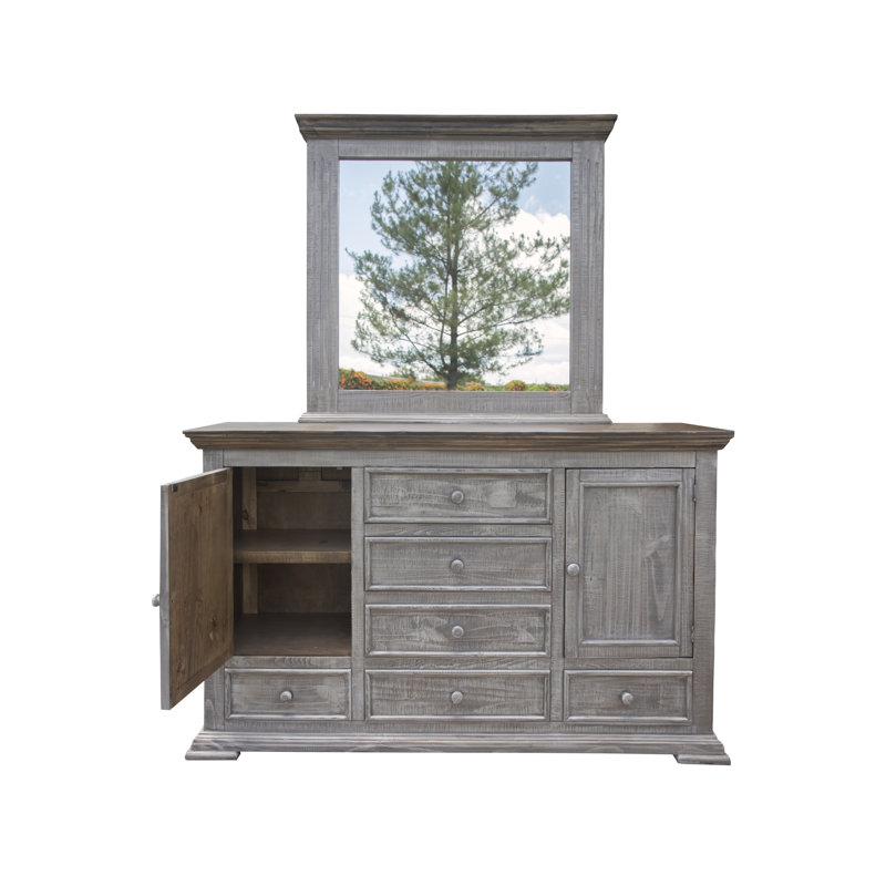 Commode combinée en bois massif à 6 tiroirs l 69 po Erminie (MIROIR NON INCLUS)