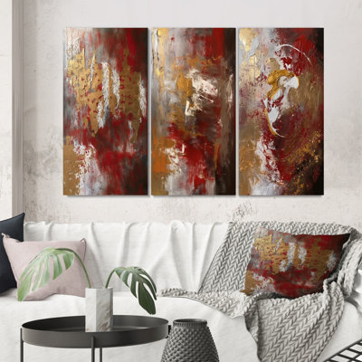"Révélations italiennes anciennes en or et rouge", 3 pièces sur toile