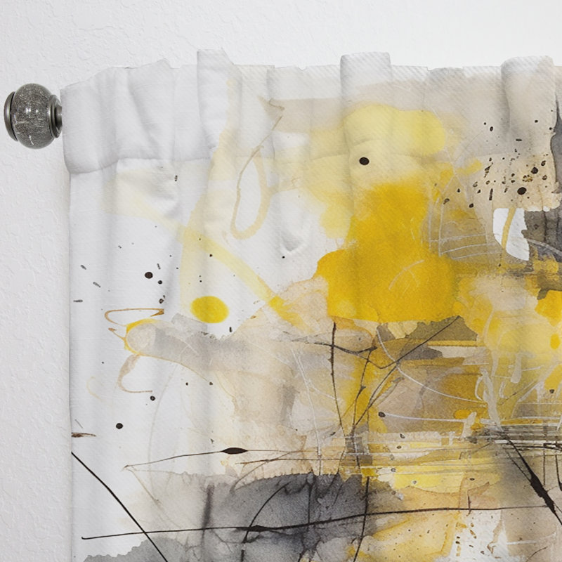 Rideau en velours moderne jaune et gris au-delà de la toile II - obscurcissant - 1 panneau, L 52 po x L 108 po
