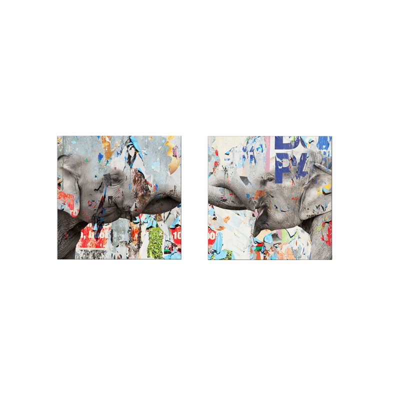« Saddle Ink Elephant VI » par Tristan Scott - reproduction de deux images sur toile tendue, H 20 po x l 40 po, Pas de tapis