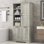 Armoire de rangement pour salle de bain avec portes, tiroirs, panier à linge inclinable et tablettes réglables