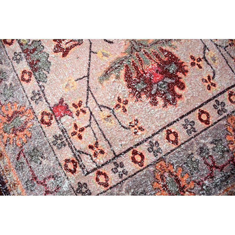 Tapis gris / pêche tissé à plat à la main Floral, Rectangle 4 pi 10 po x 7 pi 10 po