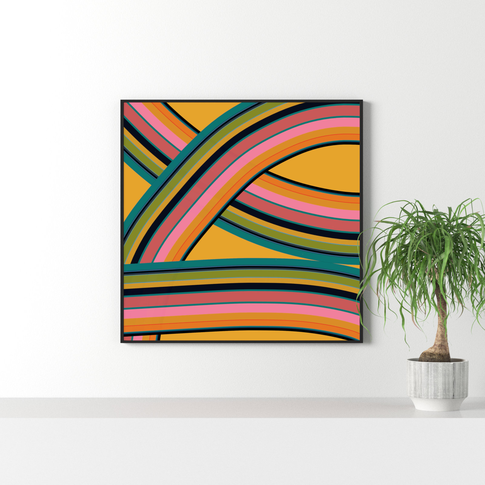 Twist Series I "Fiesta Twist" Print, 36" H x 36" W x 1.25" D, Black