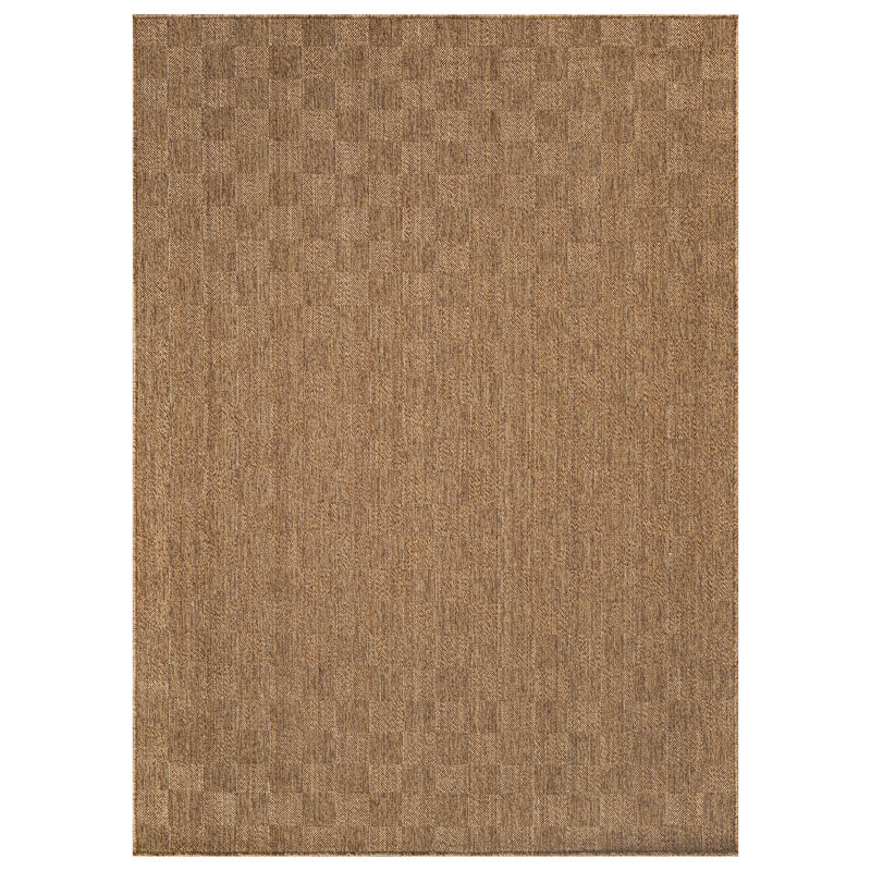 Checkered Natural/Jute Easy-Care Indoor/Outdoor Flat Woven Area Rug, Rectangle 6'7" x 9', Natural