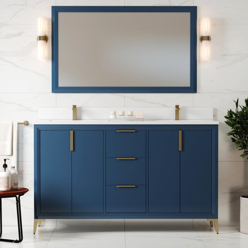 Ensemble de meuble-lavabo double 60 po Rennert, Bleu