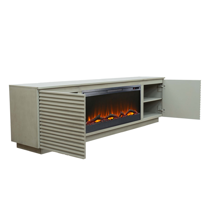 Stella Solid Wood TV Stand with Electric Fireplace for TVs up to 100", Grey, 25" H x 18" L x 89" W