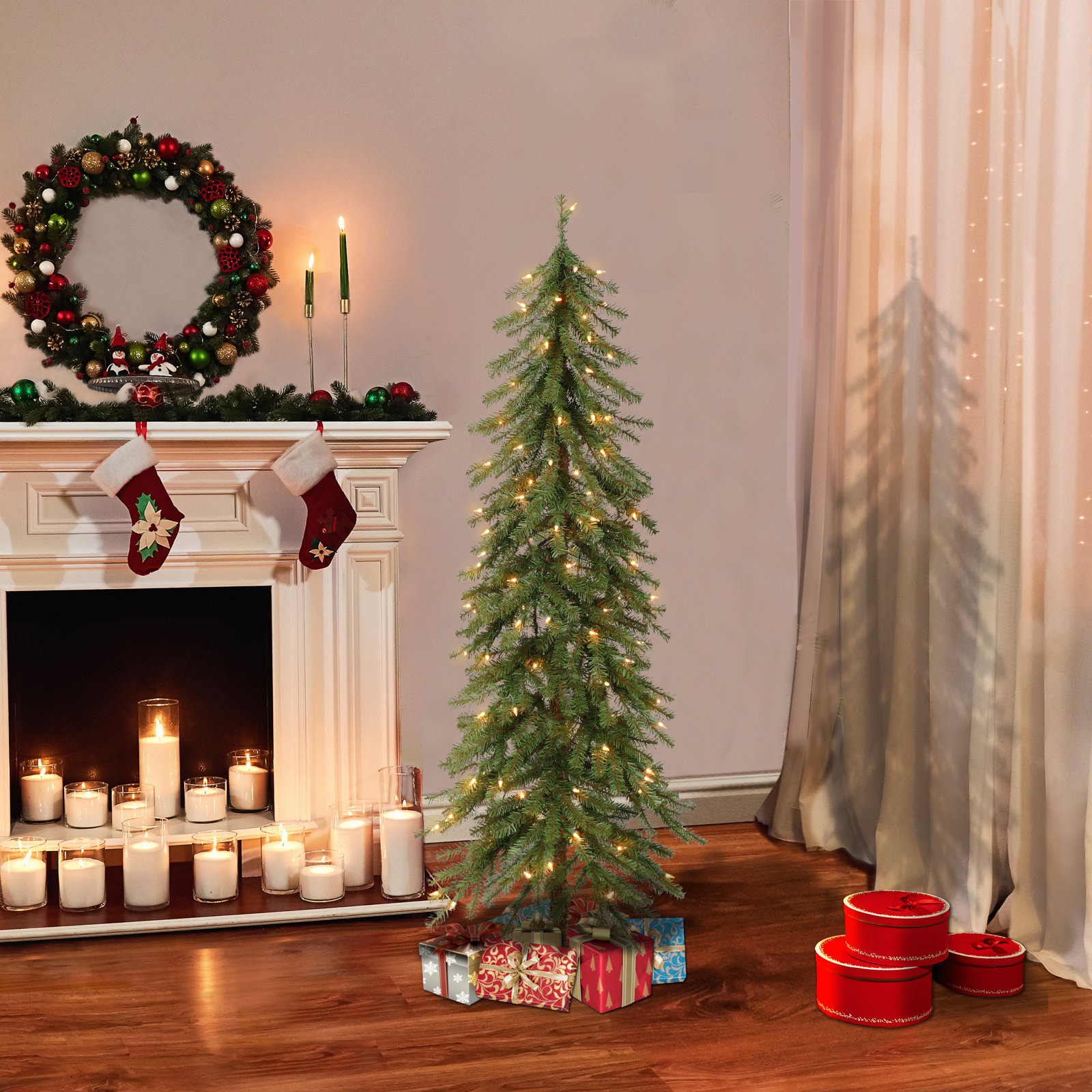 Lighted Artificial Pine Christmas Tree, 6' H