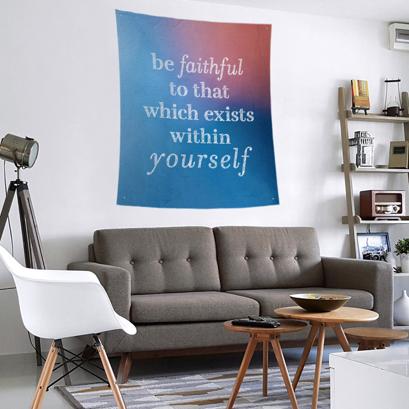 Tapisserie de polyester fidèle à vous-même, citation, H 27,5 po x l 37,5 po, Bleu / rose