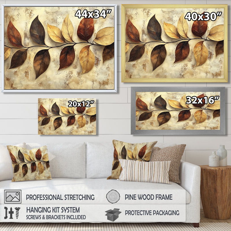 Ingvars - Floral Large Wall Art, Impression encadrée flottante, H 16 po x l 32 po, Doré