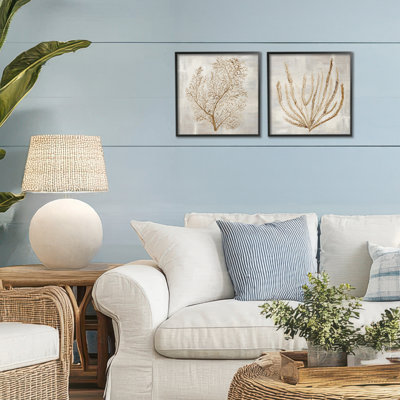 Ensemble de 2 giclées encadrées Beige Tides Coral Branches, design par Hannah Dawson