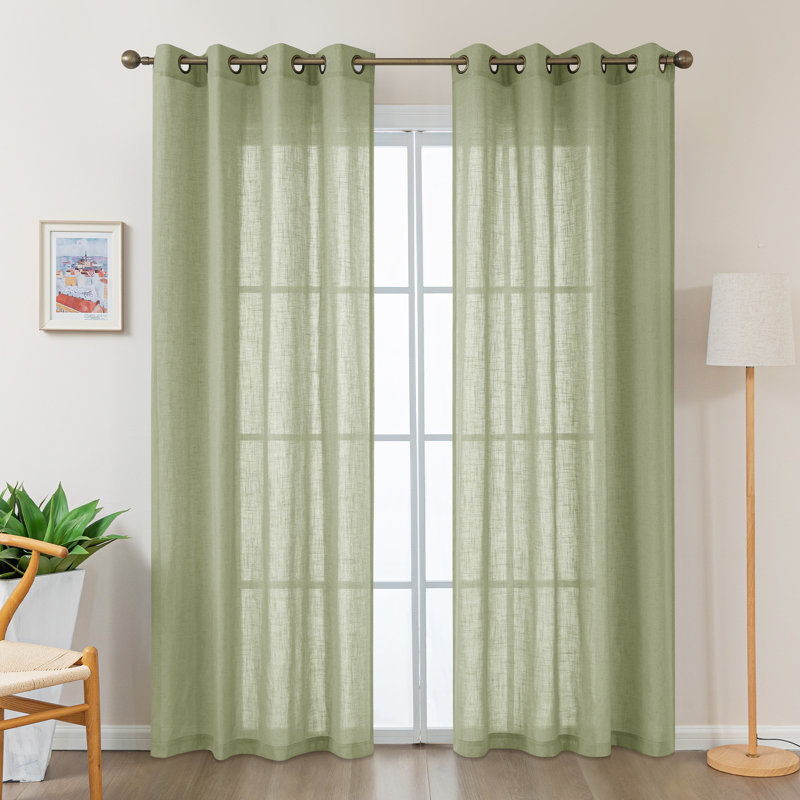 Vollmar Linen Blended Grommet Semi-Sheer Curtain Pair, 52" W x 96" L, Sage Green