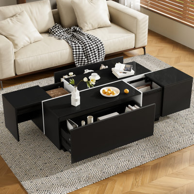 Table basse multifonctionnelle extensible à finition ultrabrillante de 47,2 po à 72,7 po pour le salon, 2 compartiments et tiroirs cachés, table de matériaux, avec finition, fabrication idéale