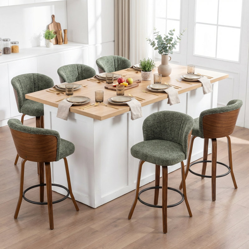 Devault Swivel Upholstered Counter Stool With Wood Frame, Green