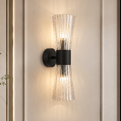 16.75''W Dimmable Black Iron Wall Sconces