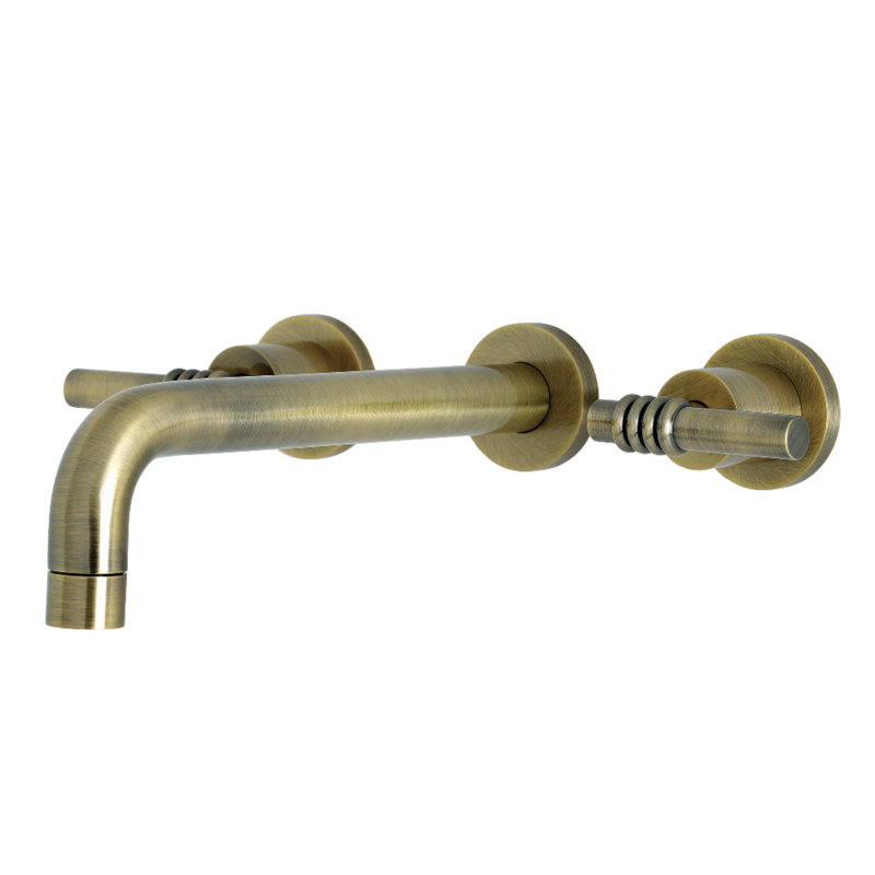 Kingston Brass Milano Two-Handle 3-Hole Wall Mount Roman Tub Faucet, Antique Brass