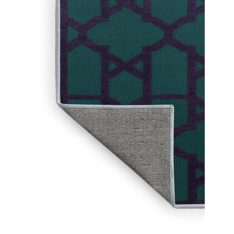 Machine Washable Trellis Blue Area Rug