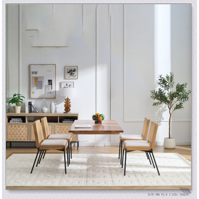Ensemble de 2 chaises d'appoint Mid-Century en lin avec dossier en rotin et pieds en métal pour un confort moderne