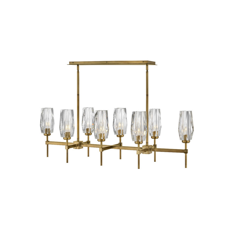 Heritage Brass 8-Light Linear Chandelier with Faceted Crystal Shades