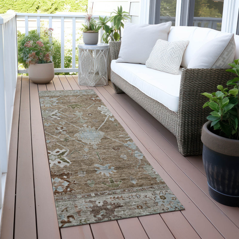 Machine Washable Indoor/Outdoor Xhevrie Brown Rug, Runner 2'3" x 7'6"