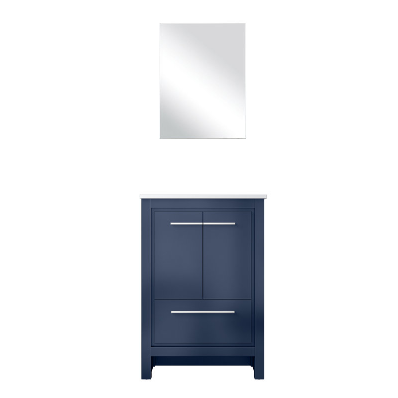 Meuble-lavabo bleu marine l 24 po x P 20 po - comptoir en quartz blanc et miroir de 18 po à fermeture en douceur, surface de teinture, grande capacité de rangement de 24 po et 20 po avec grattoir et abondance