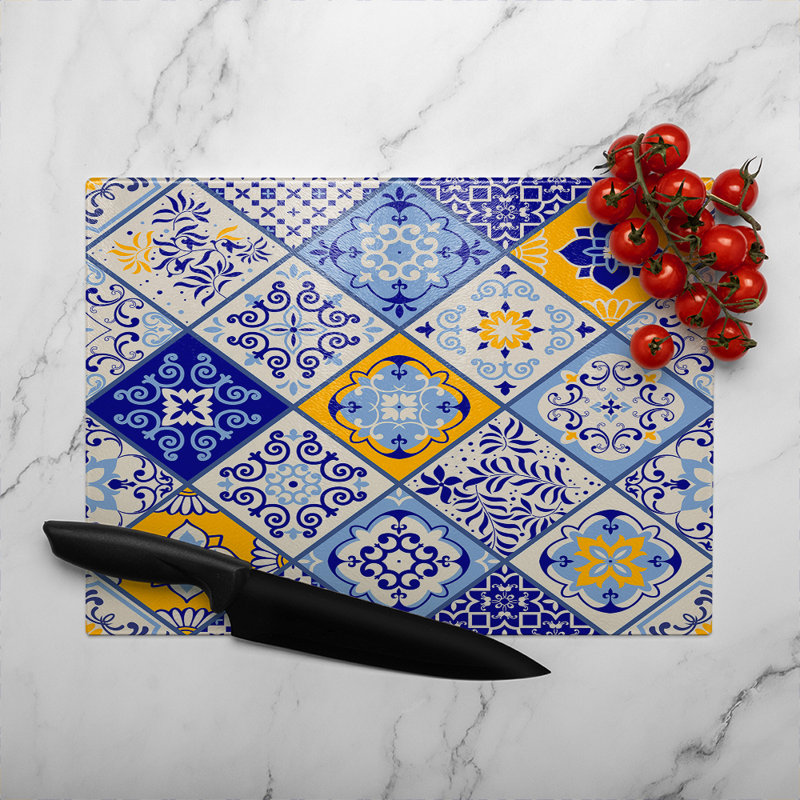 Turkish Style Azulejos Tiles Glass Chopping Board