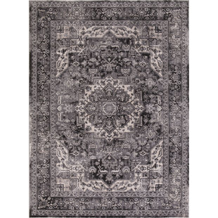 Heriz Anthracite Gray Black Area Rug
