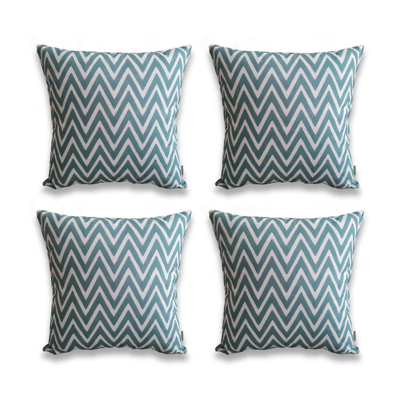 Ensemble de 4 taies d'oreiller extérieures imprimées sur fond blanc (ensemble de 4), Turquoise