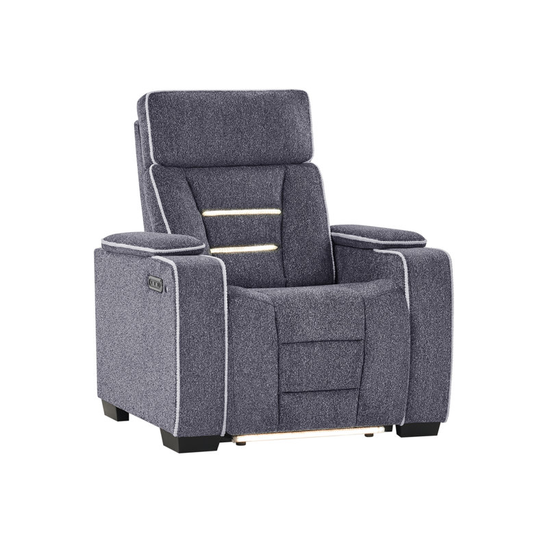 AUSTIN GREY RECLINING SOFA WITH STORAGE ARMS, L 38,18 po