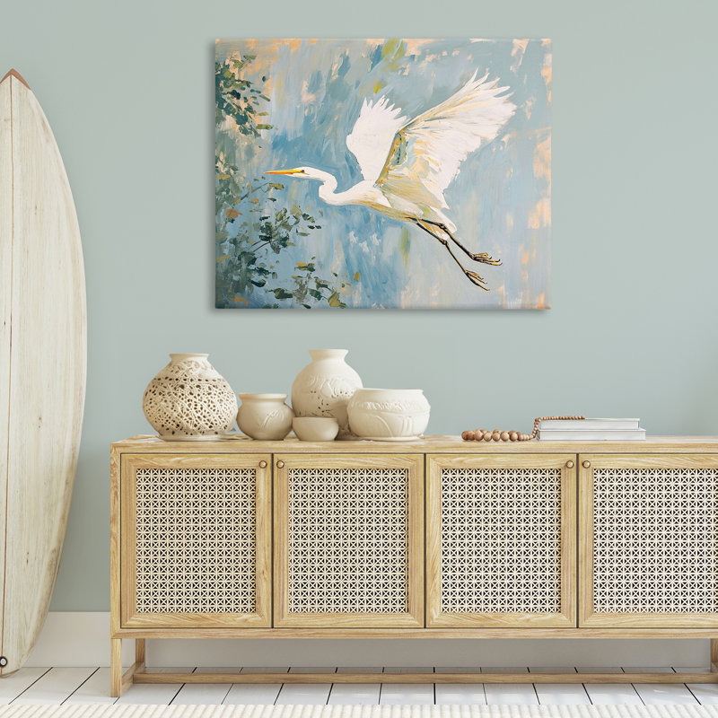 «White Heron in Flight» par Ramona Murdock, H 36 po x l 48 po