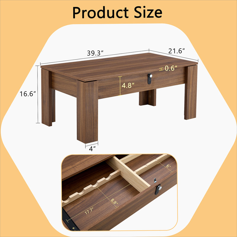 Multi-functional MDF Coffee Table with Password Lock, Suitable for Storing Firearms and Wine, with Dimensions of 39.3*21.6*16.6 Inches.