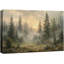 «Misty Evergreen Forest Sunrise», art de salon rustique, impression sur toile encadrée-131654545-131654548