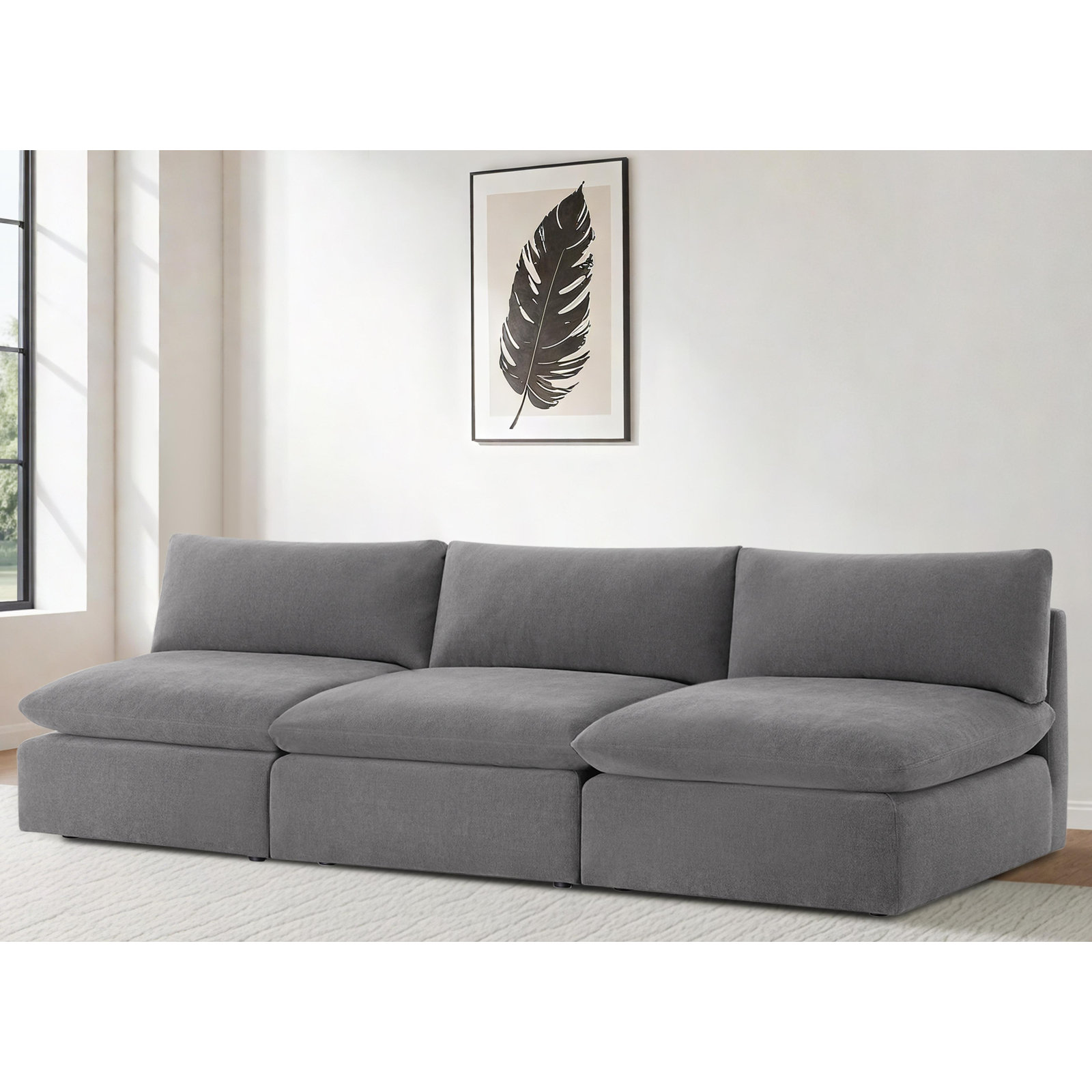 Annabella 122" Modular Sofa, Elite Pewter Textured Performance Chenille