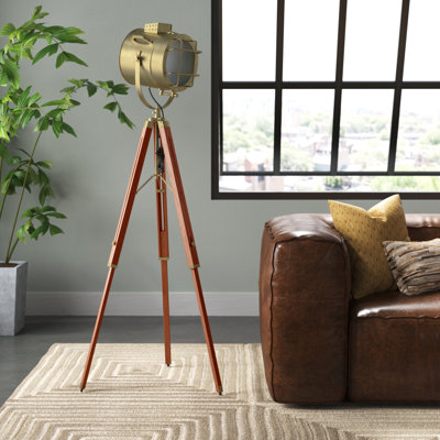 Cadarrah Brown Stainless Steel Metal Spotlight Room Floor Lamp, 31" x 31" x 68"
