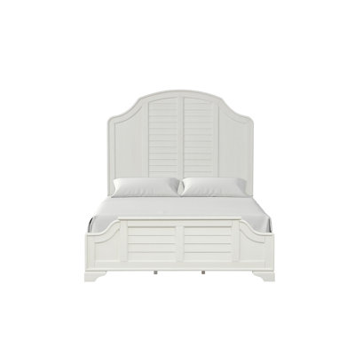 Lit King Size Blanc Antique, 1 pièce, mobilier de chambre, cadre de lit à panneaux, style côtier, design à persiennes, HB