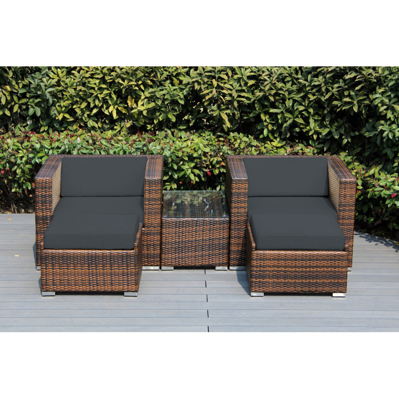 Billyjo Wicker 2 - Person Seating Group with Cushions - No Assembly, Mixed Brown, Supercrylic Gray