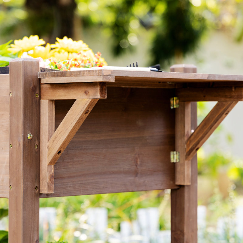 Brown Wooden Raised Garden Bed with Storage Shelf