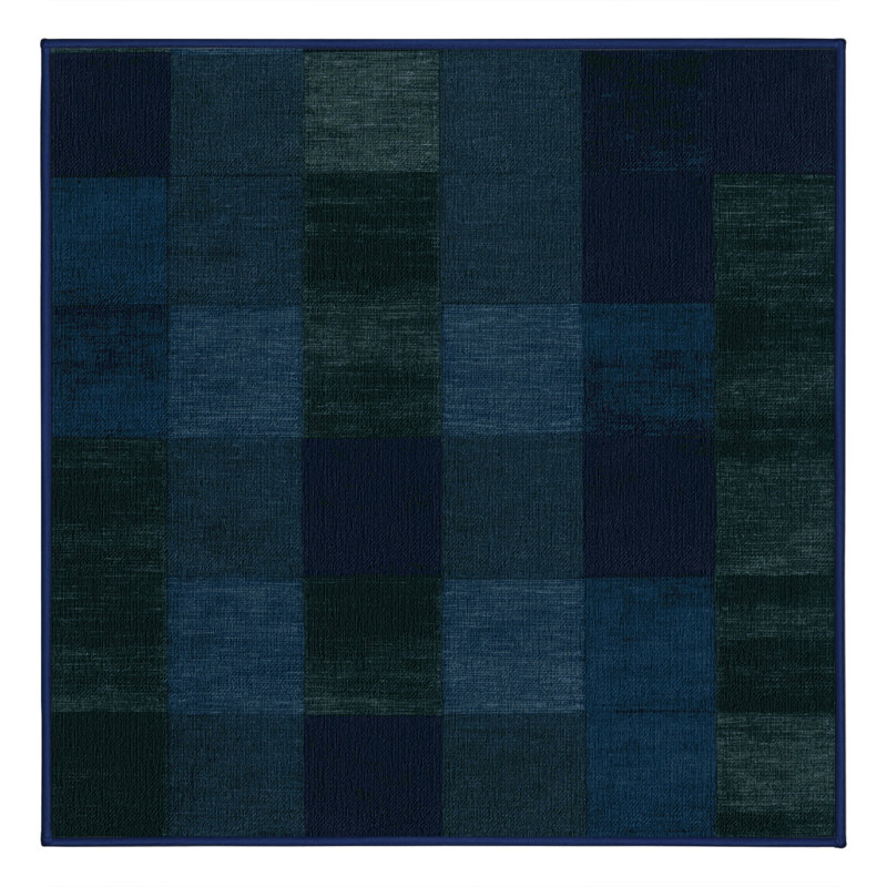 Machine Washable Checkered Blue Area Rug, Square 8'