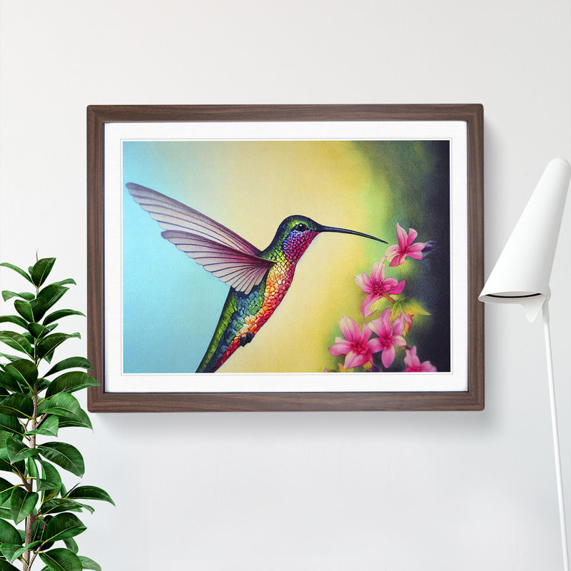 Hummingbird Vol.5 - Single Picture Frame Print, 46cm H x 64cm W x 2cm D, Walnut