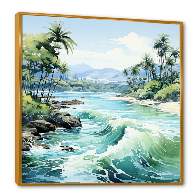Tropical Beach Escape 3 - art mural bord de mer tropical, Cadre flottant doré, H 30 po x l 30 po x P 1,5 po