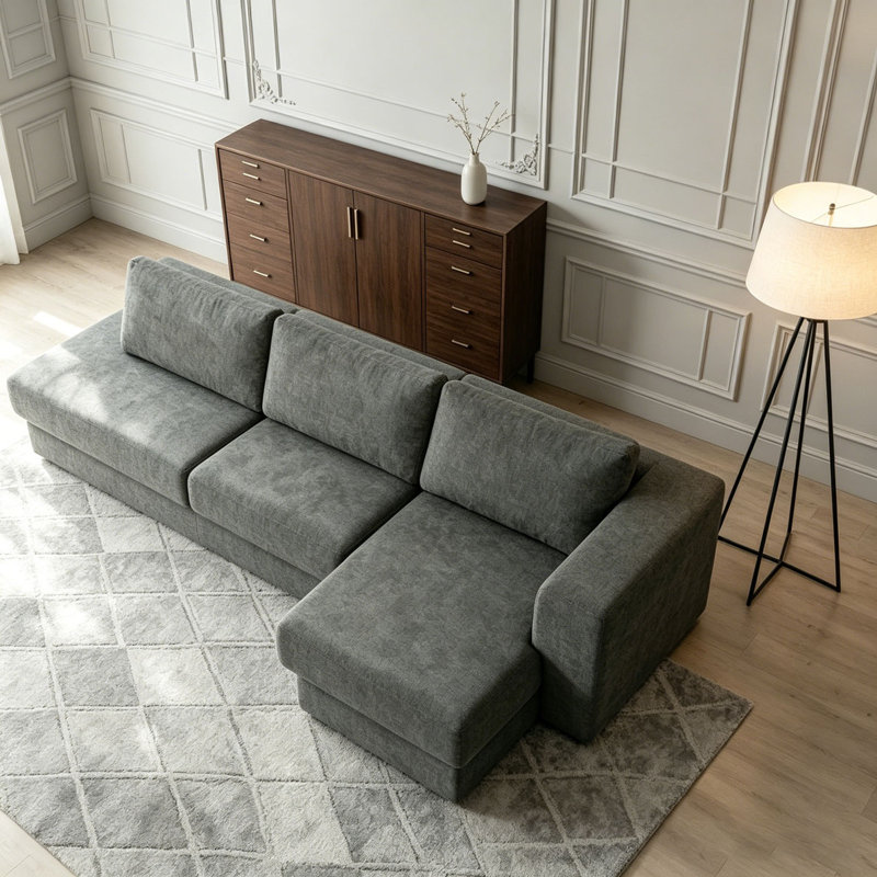 Canapé modulaire en L avec coussins double couche, Gris foncé