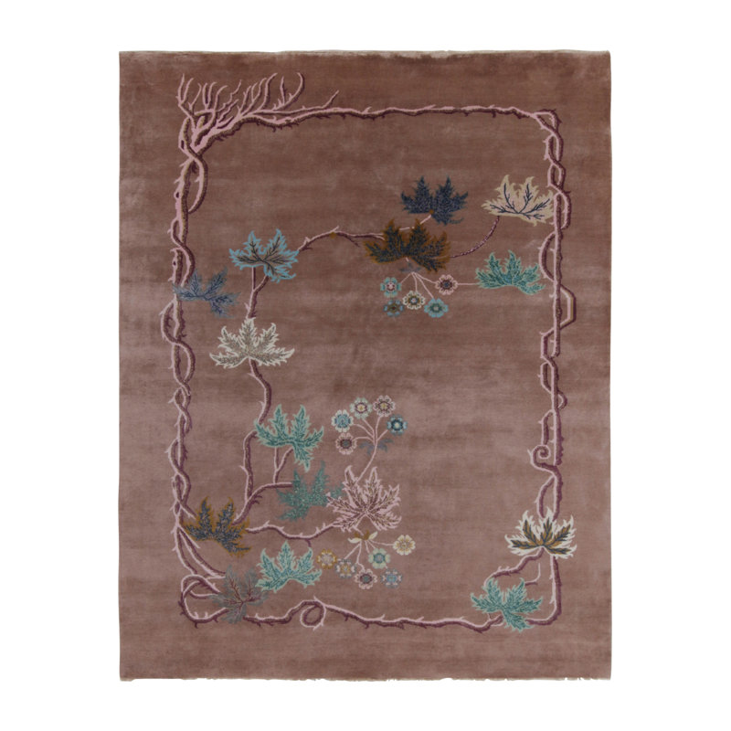 Rug & Kilim’S Chinese Art Deco Rug In Brown, Bordeaux & Blue Florals, Rectangle 9' x 12'