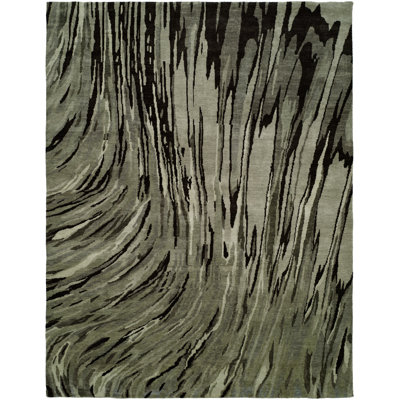 Tapis gris abstrait en laine noué à la main