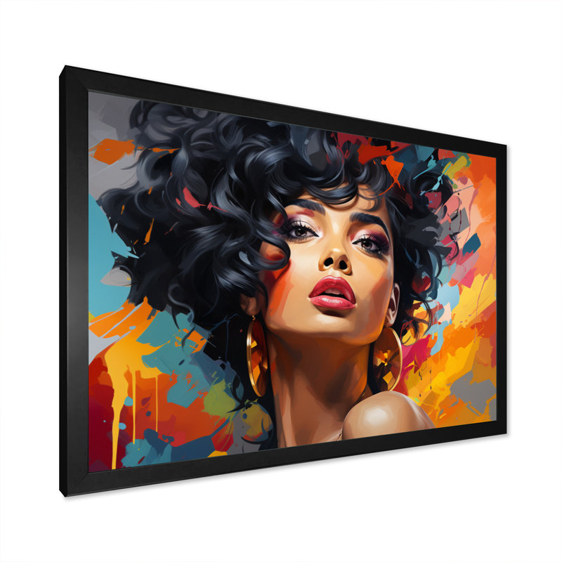 Femme afro-américaine Pop - impression, H 34 po x l 44 po x P 1,5 po, Cadre simple noir
