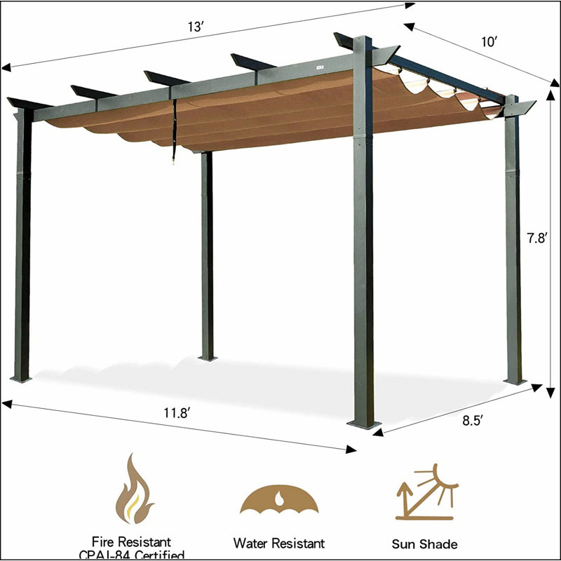 Aluminum Retractable Pergola with Sun Shade Patio Gazebo with Weather-Resistant Canopy for Backyard Deck Garden Grape Trellis Outdoor Pergola