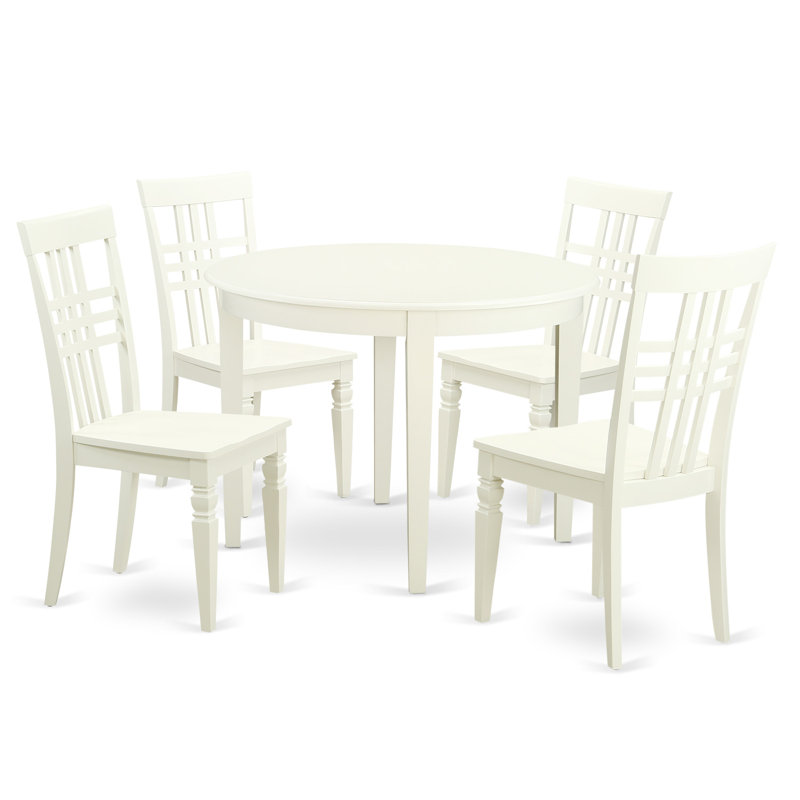 5 Piece Dining Table Set for 4 Includes a Round Kitchen Table and 4 Dinette Chairs, 42x42 Inch, Linen White