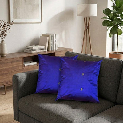 Housses de coussin décoratives faites à la main de 16 po x 16 po en soie unie bleu d'intérieur, paquet de 1