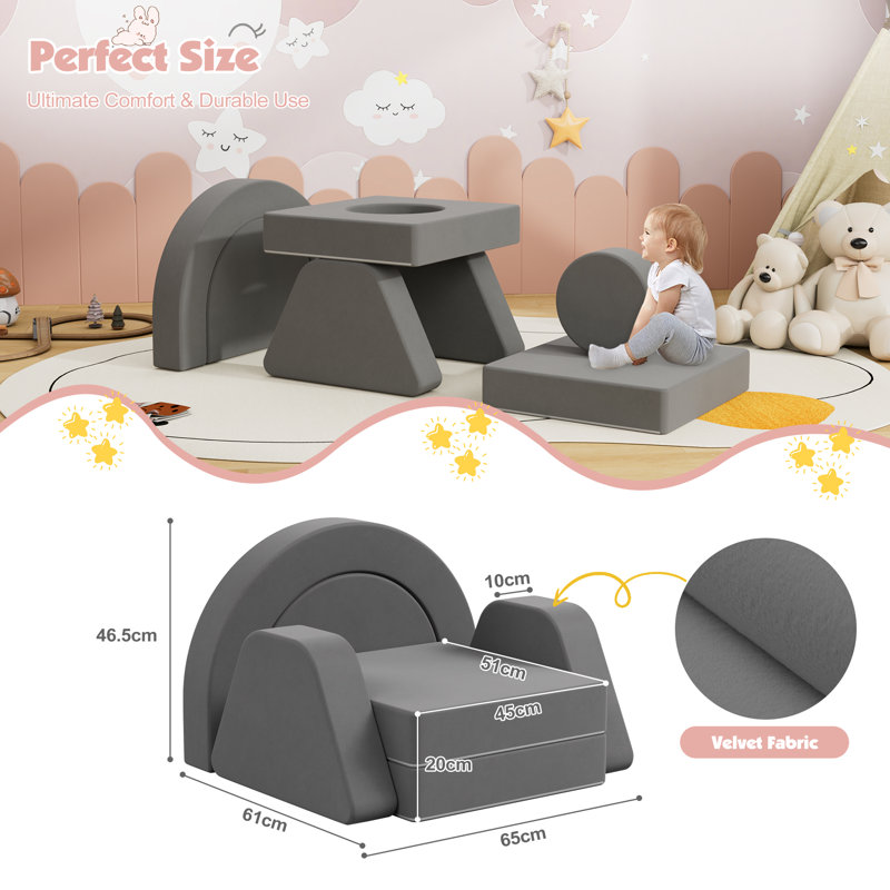 Johnson Modular Play Couch, Toddler Sofa, DIY Convertible Sofa with Soft Sponge Cushions, Dark Grey