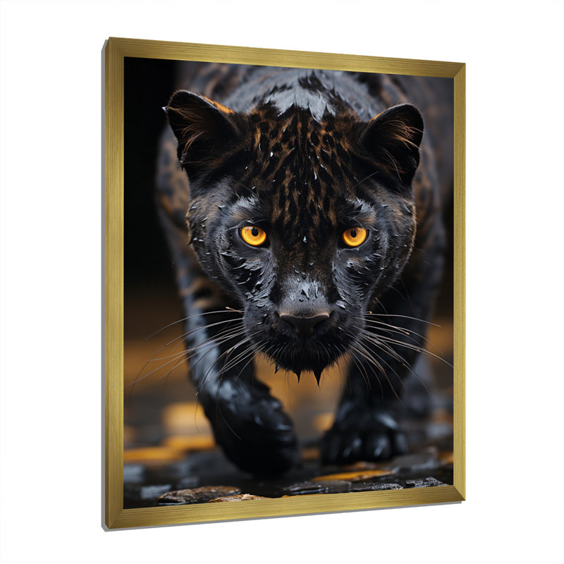 Panthère contrastante II sur toile, Encadrement doré, H 44 po x l 34 po x P 1,5 po