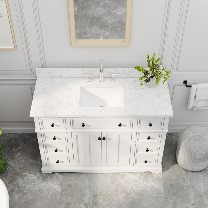 Tapis de salle de bain à double cuve entièrement assemblé avec dessus d'évier Barnhart, White